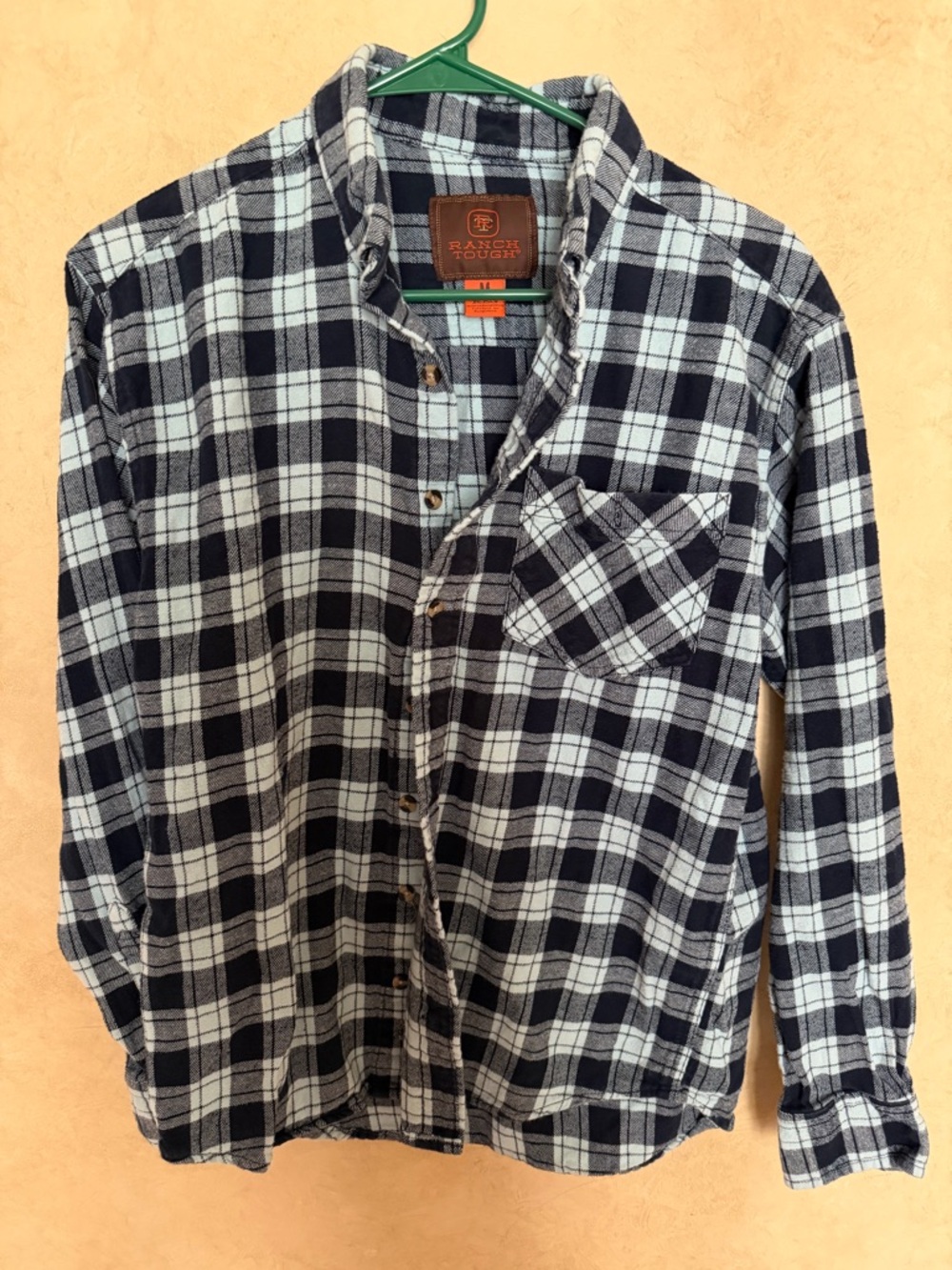 Ranch Tough navy & teal Plaid Casual Button-Down Shirt size medium heavy work